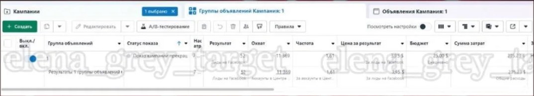 Отчёт Meta Ads: 52 заявки по $3,95, расход $205